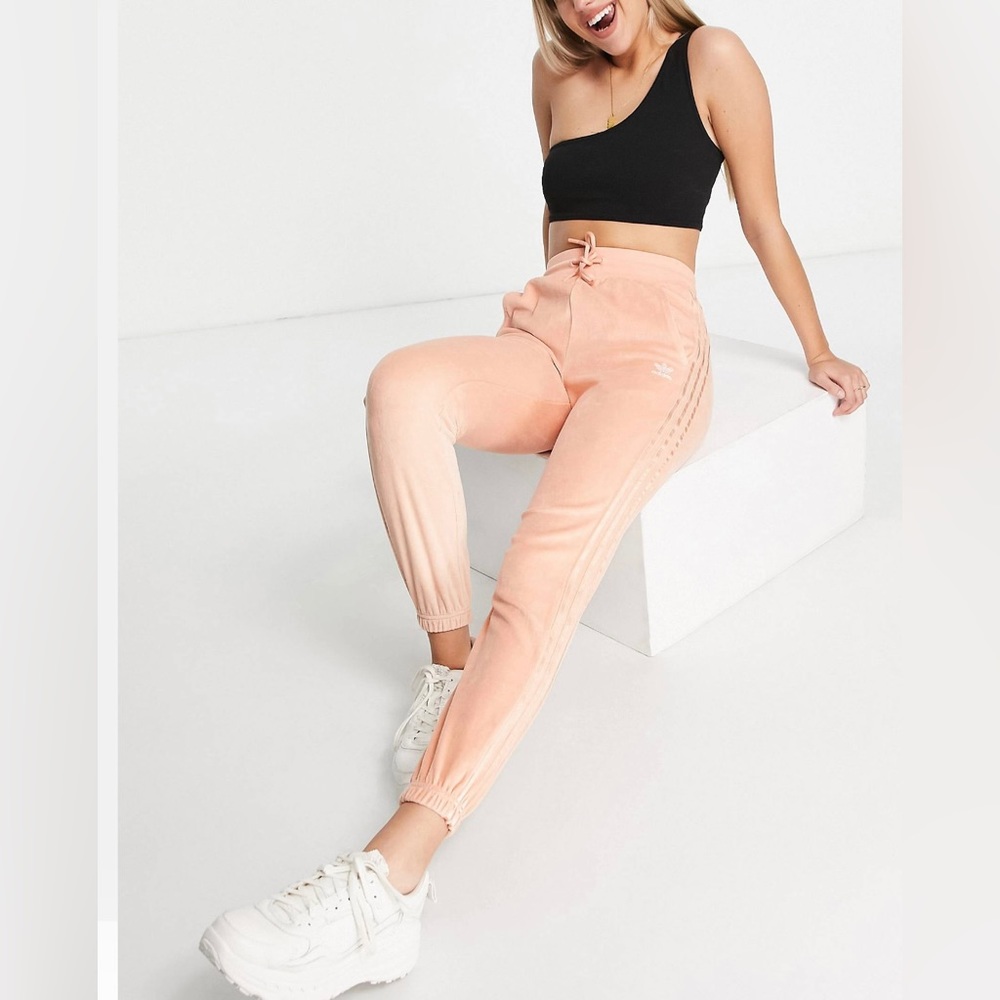 adidas Originals Relaxed Risque velour sweatpants in blush